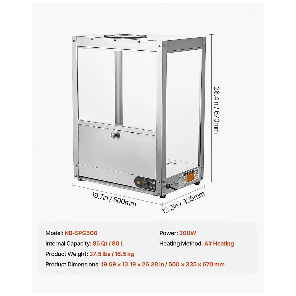 Aquecedor de Nachos VEVOR NB-SPG500 80L Inox Lâmpada de Aquecimento Pipoca Salgadinhos 110V