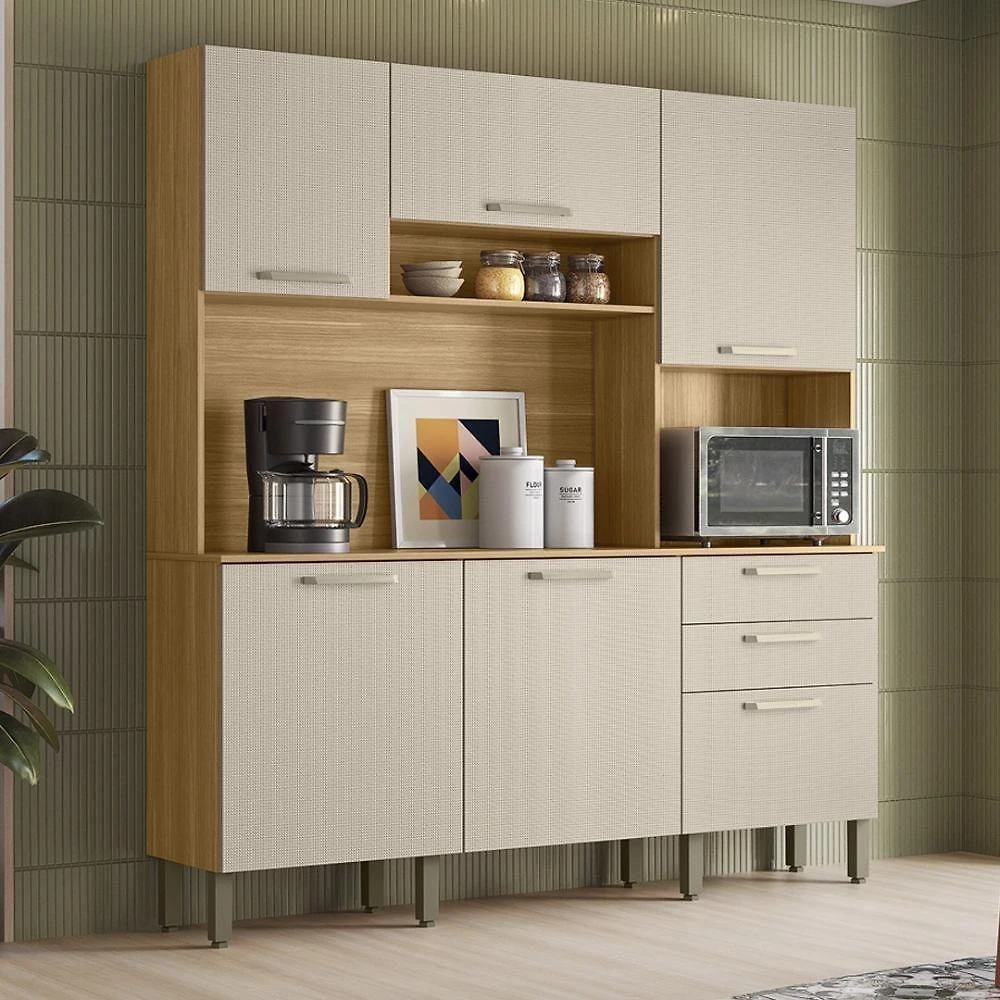 Armário De Cozinha Compacta Mdf 6 Portas Ferrara Plus Freijó-soft