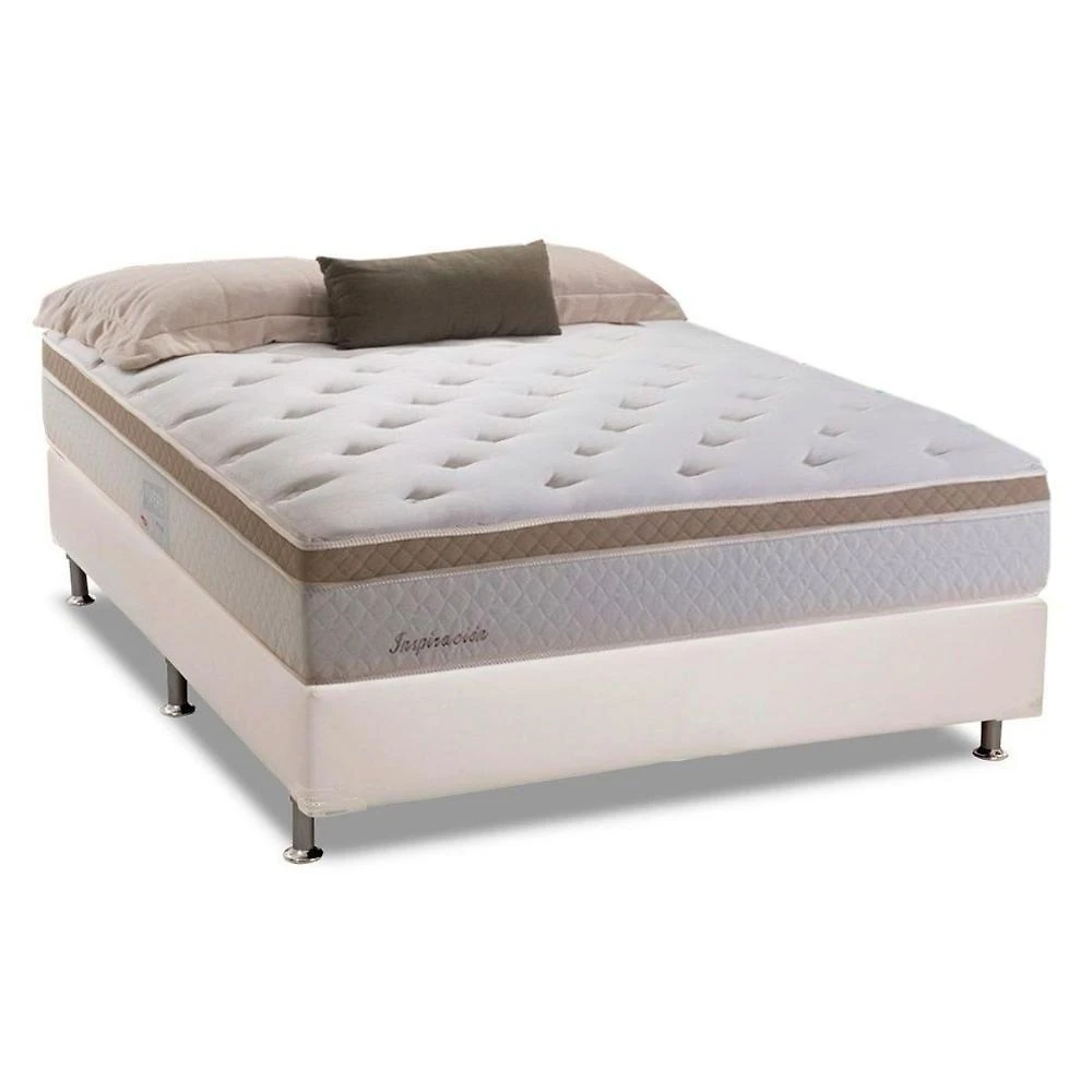 Cama Box com Colchão Casal Physical Corano White Euro Pillow Molas Ensacadas Courino Branco Herval