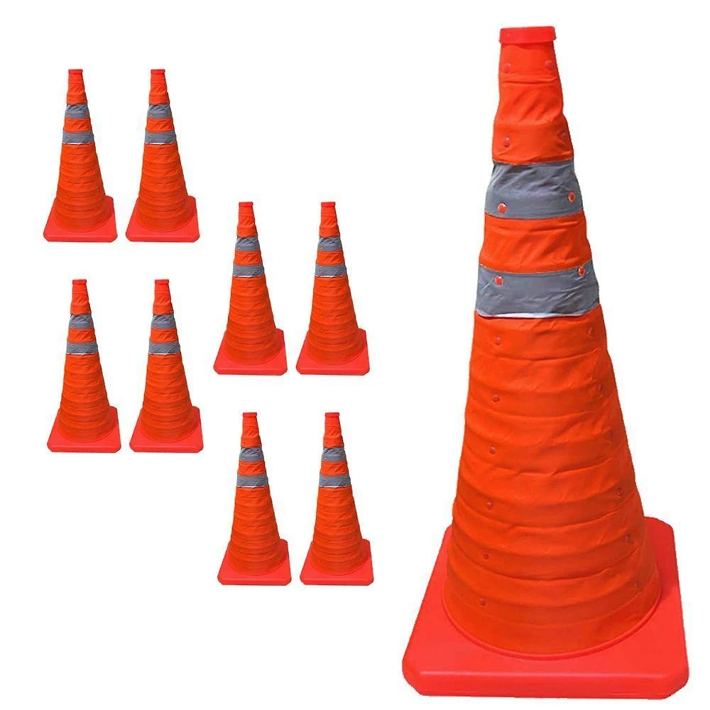 Kit 8 Cones de Trânsito Retráteis 40cm Faixas Refletivas Laranja Leva Pra Casa