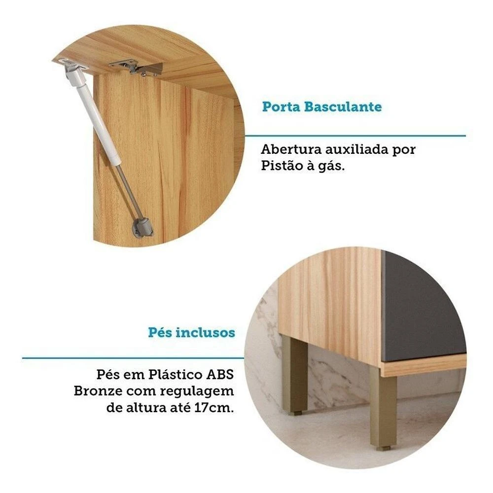 Cozinha Modulada Compacta 270cm 4 Peças 10 Portas com Tampo 100% MDF Noruega Fresada Espresso Móveis Amêndoa/Chumbo