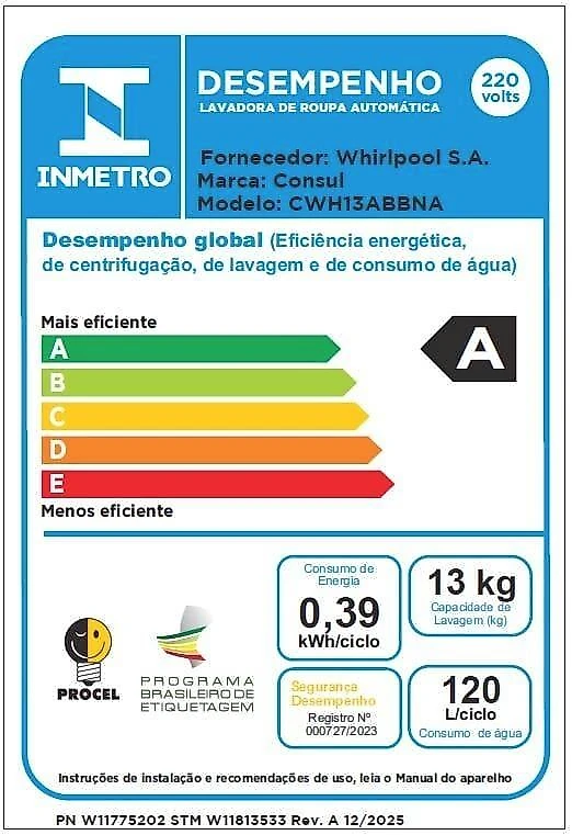 Máquina de lavar consul cwh13ab 13kg dosagem econômica ciclo praia ciclo edredom branca 220