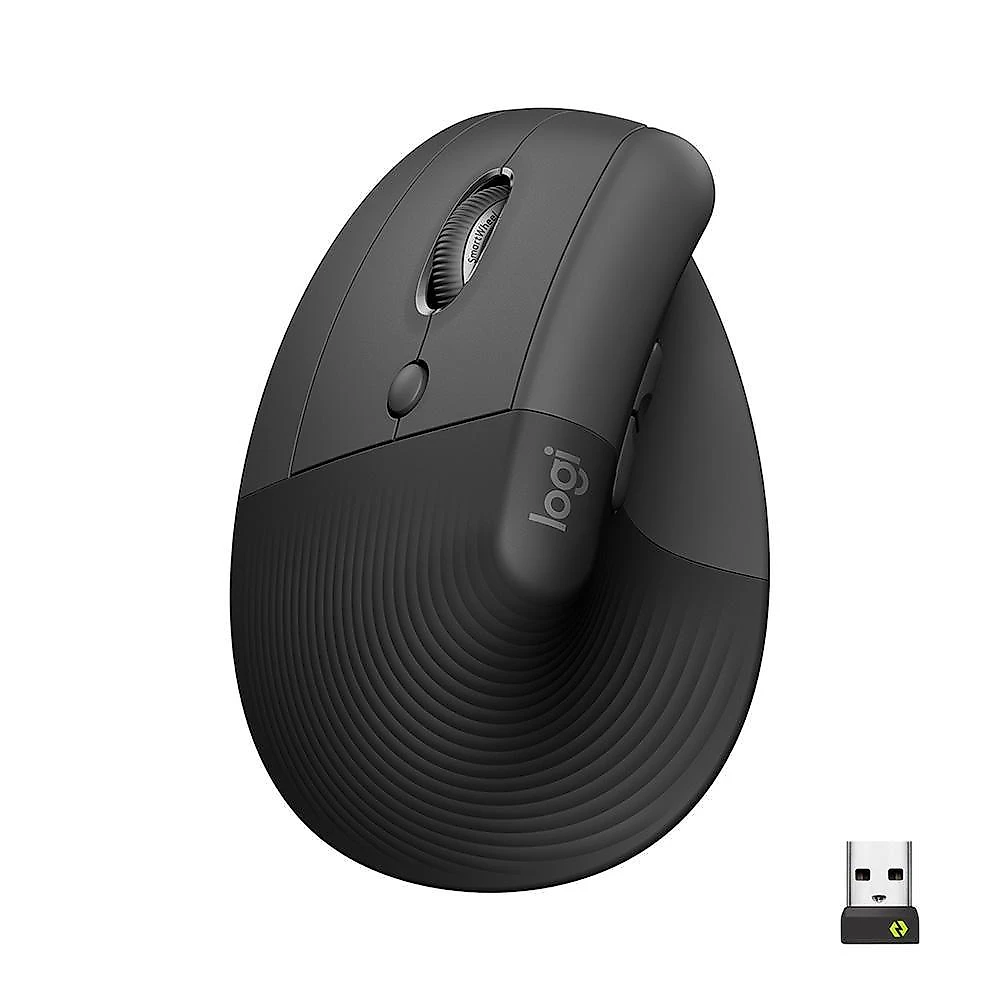 Mouse Sem Fio Logitech Lift para Canhoto, 4000 DPI, 6 Botões, Bluetooth, Ergonômico, USB, Grafite - 910-006467