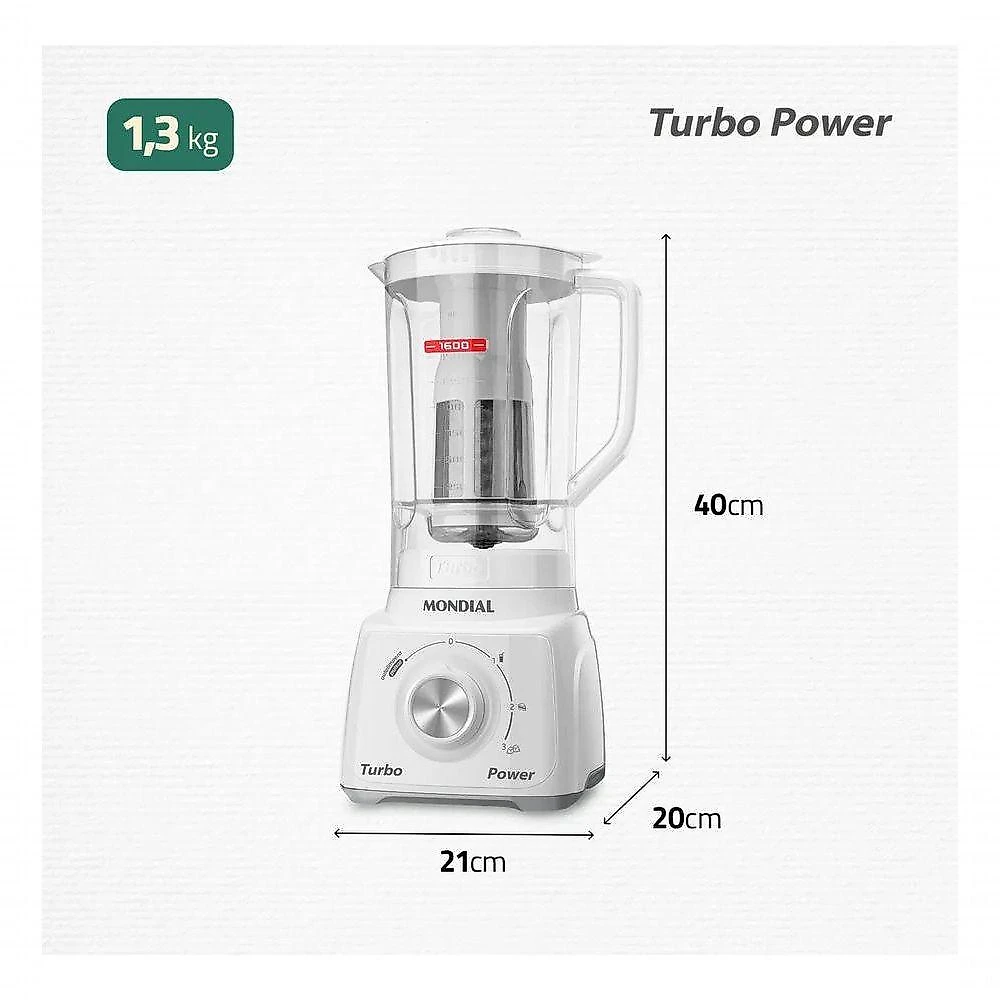 Liquidificador Mondial Turbo Power L-99-WG 550W 2,2L 3 Velocidades Branco 110V