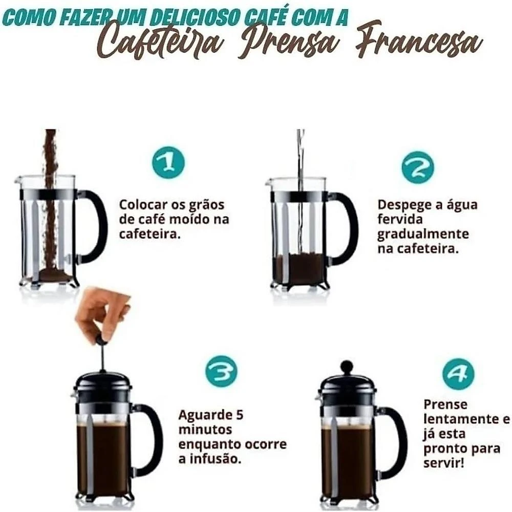 Cafeteira Francesa Em Inox Luxo Chaleira Expressa Em Vidro Cremeira Bule Prensa French Press Luxo 600ml
