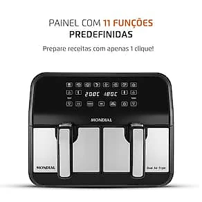 Fritadeira Elétrica Sem Óleo Air Fryer Mondial AFD-01-BI 8L Digital com Cesto Duplo– Preta/Inox 110V