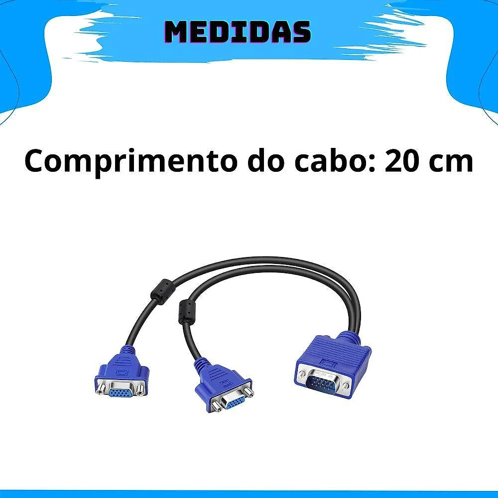 Cabo Adaptador Splitter Duplicador Vga Y 1 Macho X 2 Femeas