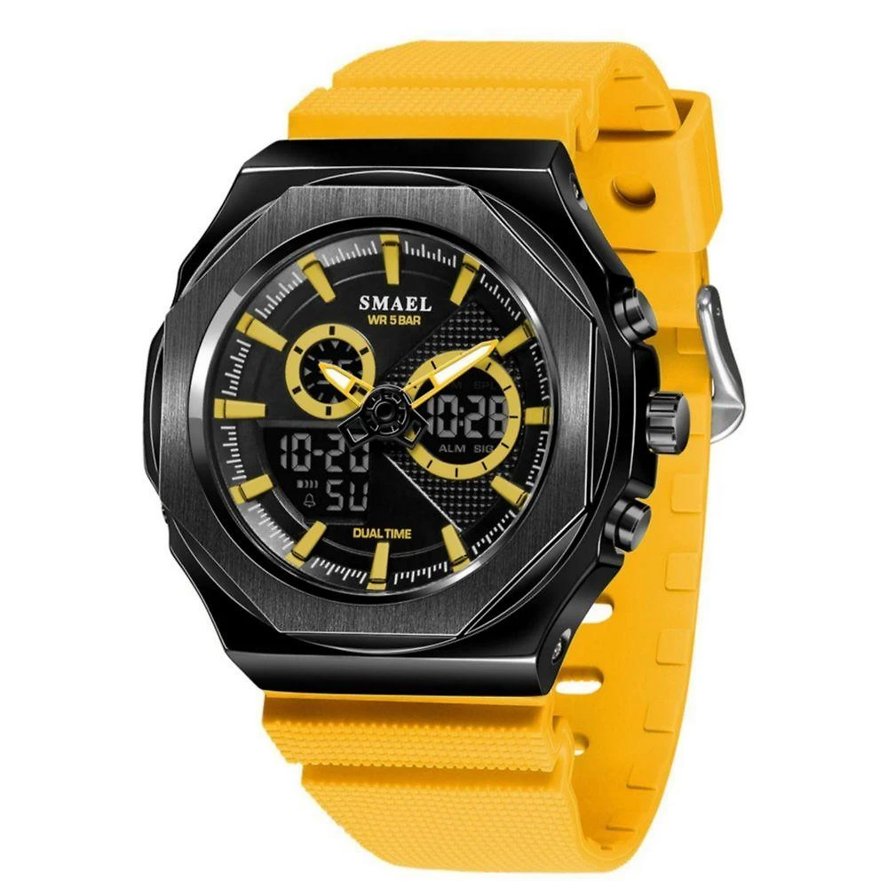 Relógio de Pulso Unissex Display Duplo Esportivo de Quartzo com Pulseira Plástica Laranja Smael