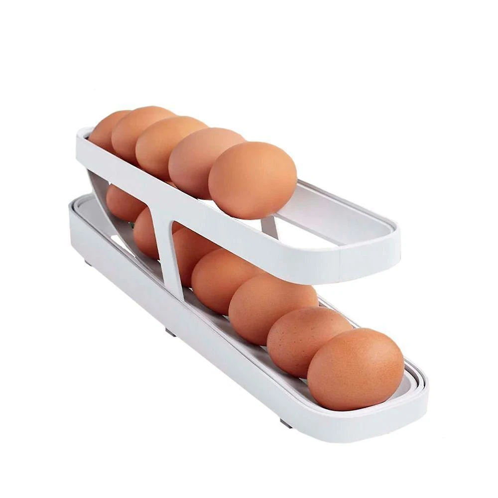 Dispenser Porta Ovos 2 Camadas em Plástico ABS com Rolamento Automático para Organização na Cozinha