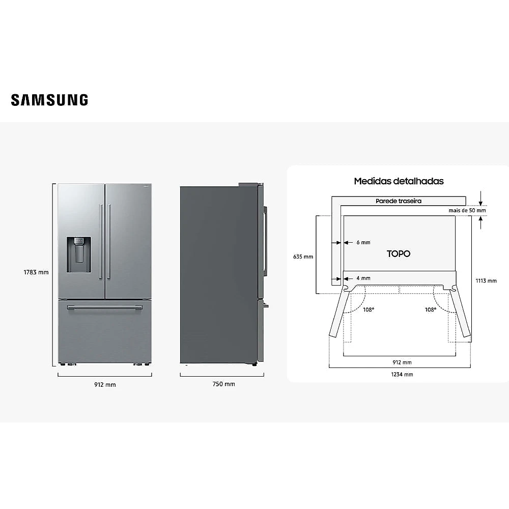 Refrigerador French Door Samsung de 02 Portas Frost Free com 664 Litros com Dispenser de Água e Gelo Inox - RF70H 110