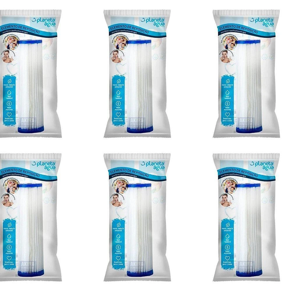 Kit 6 un Refil Plissado 10" Código 1044A Planeta Água 4000L Hora 15 a 30 Micras Bivolt