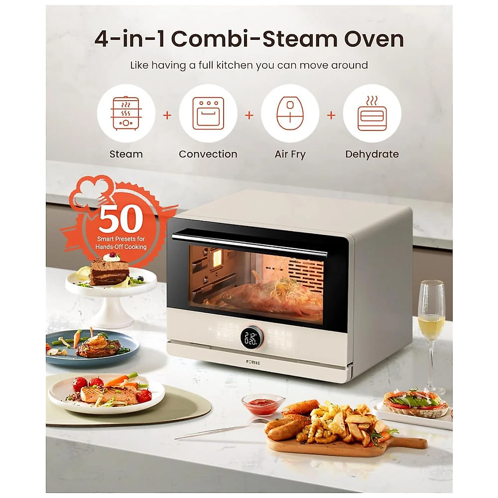 Forno Combinado FOTILE ChefCubii Bege 31L 4 em 1 Vapor Air Fry Convecção Desidratador 1800W 110V