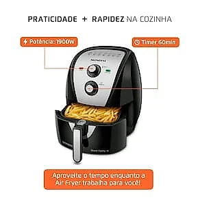 Fritadeira Elétrica Sem Óleo Air Fryer Mondial AFN-60 6L Preta/Inox 110V