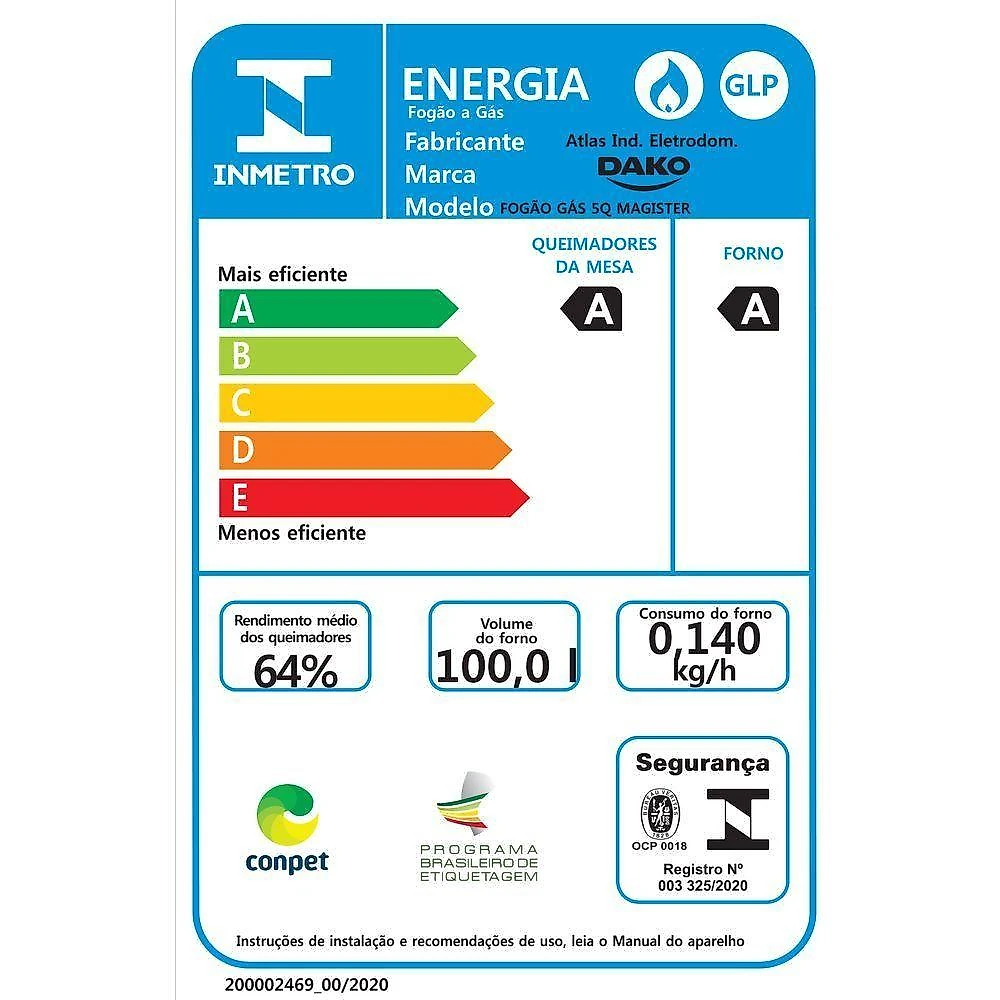Fogão 5 Bocas Dako Magister Com Mesa De Vidro E Acendimento Automático Preto Bivolt