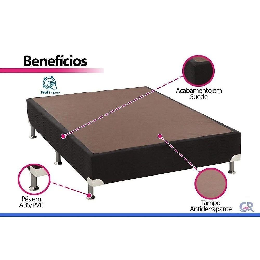 Cama Box com Colchão Queen Physical Suede Black Pillow Top Molas Ensacadas Tecido Preto Ortobom