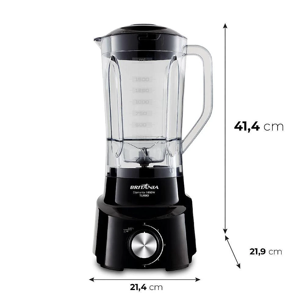 Liquidificador Britânia Diamante 800 1050W 2,6L 4 Velocidades Preto 220V