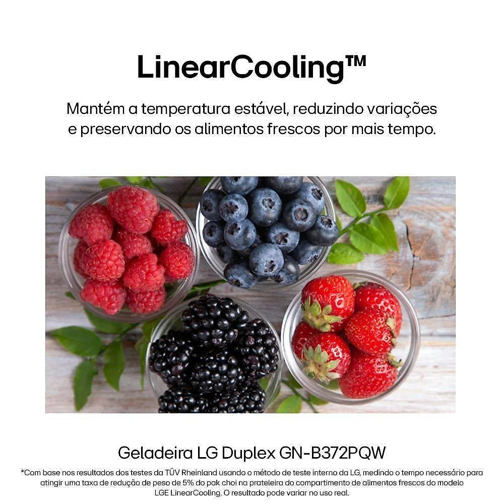 Geladeira lg frost free gn-b372pqw duplex com tecnologia smart inverter, linear cooling e multi air flow branca - 375 litros 110