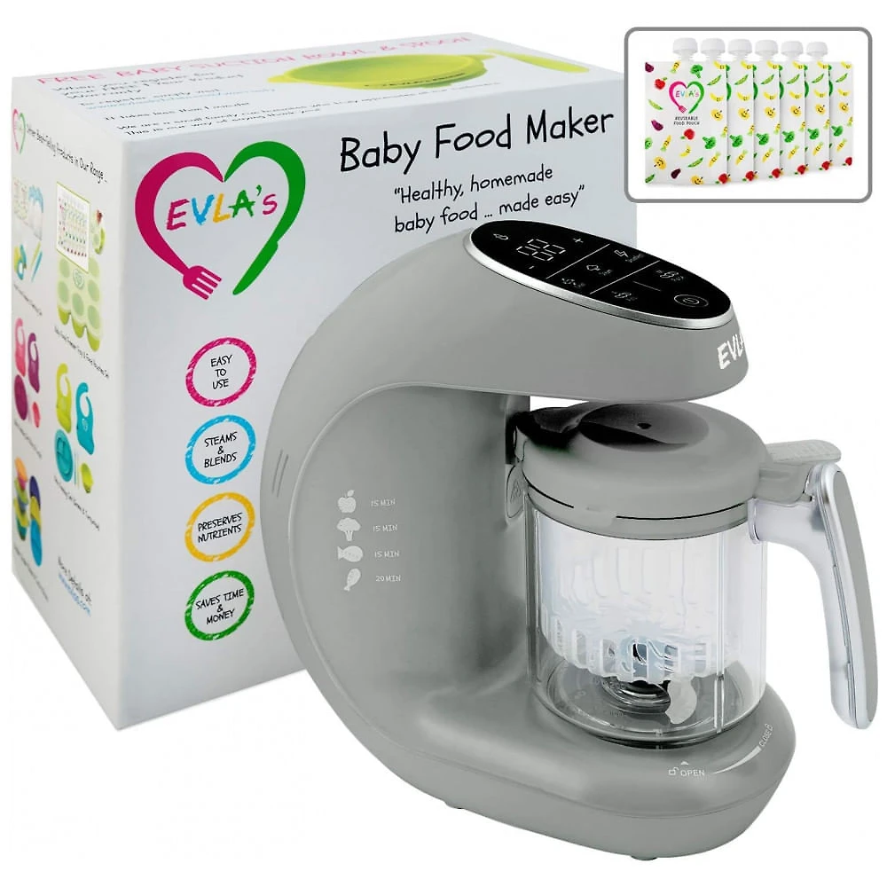 Processador de Alimentos para Bebês Multifuncional com Controle Digital, 110V EVLAS, Cinza