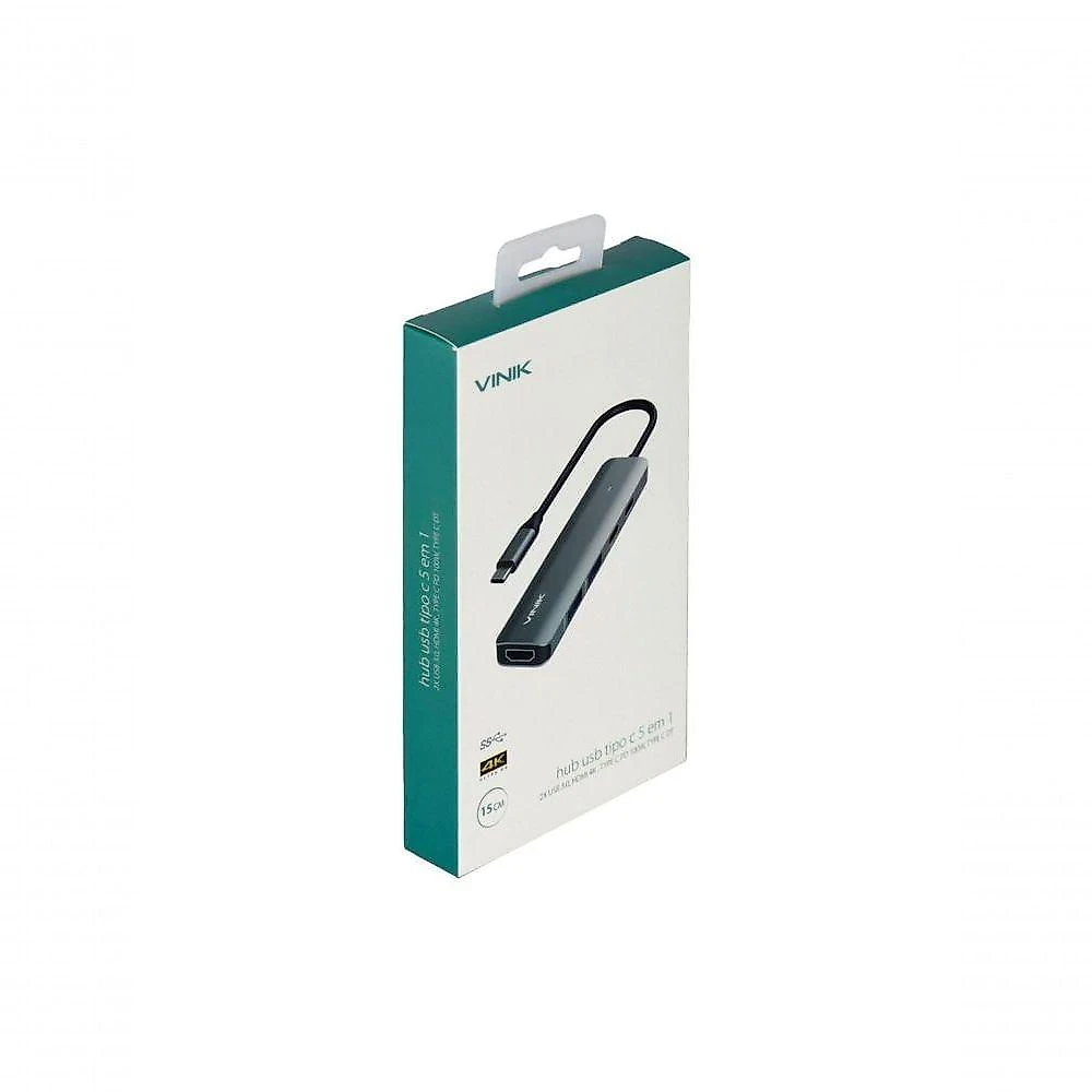 Hub Usb Type C Hv51c 5 em 1 com 2 Usb 3.0 Hdmi 4k 60hz e Type C Pd 100w Vinik