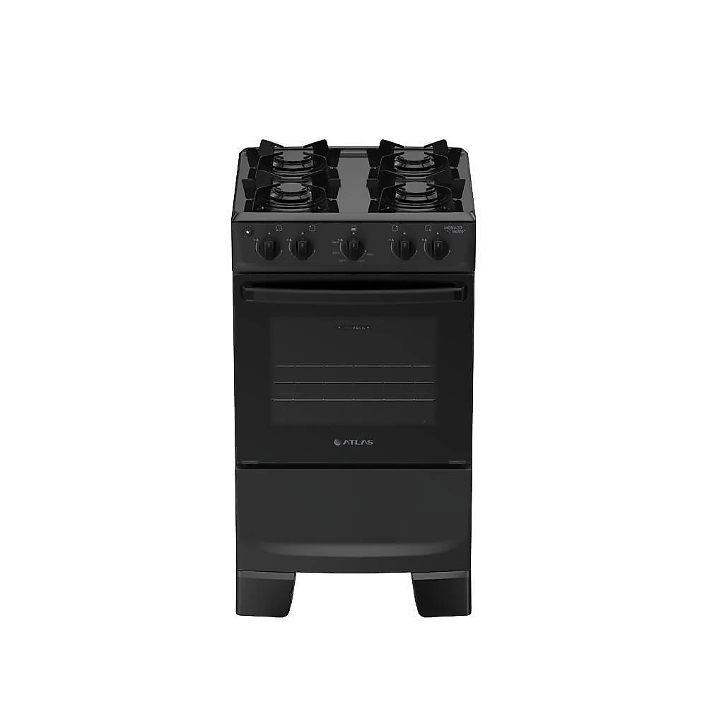 Fogão de Piso 4 Bocas a Gás Atlas Mônaco Lustro Mesa Esmaltada Automático Preto Bivolt