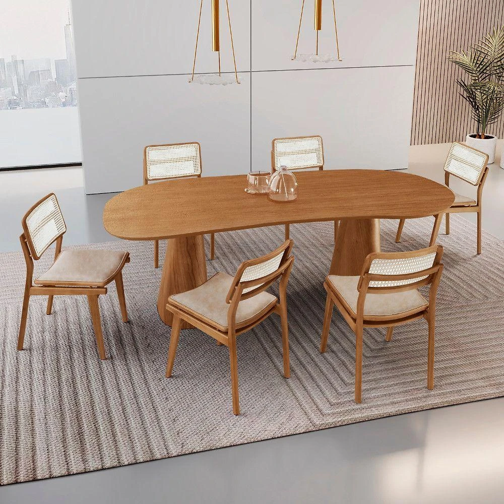Conjunto de Jantar Noronha 6 Lugares Tampo MDF com Cadeiras Eva Premium Imbuia Mobilare