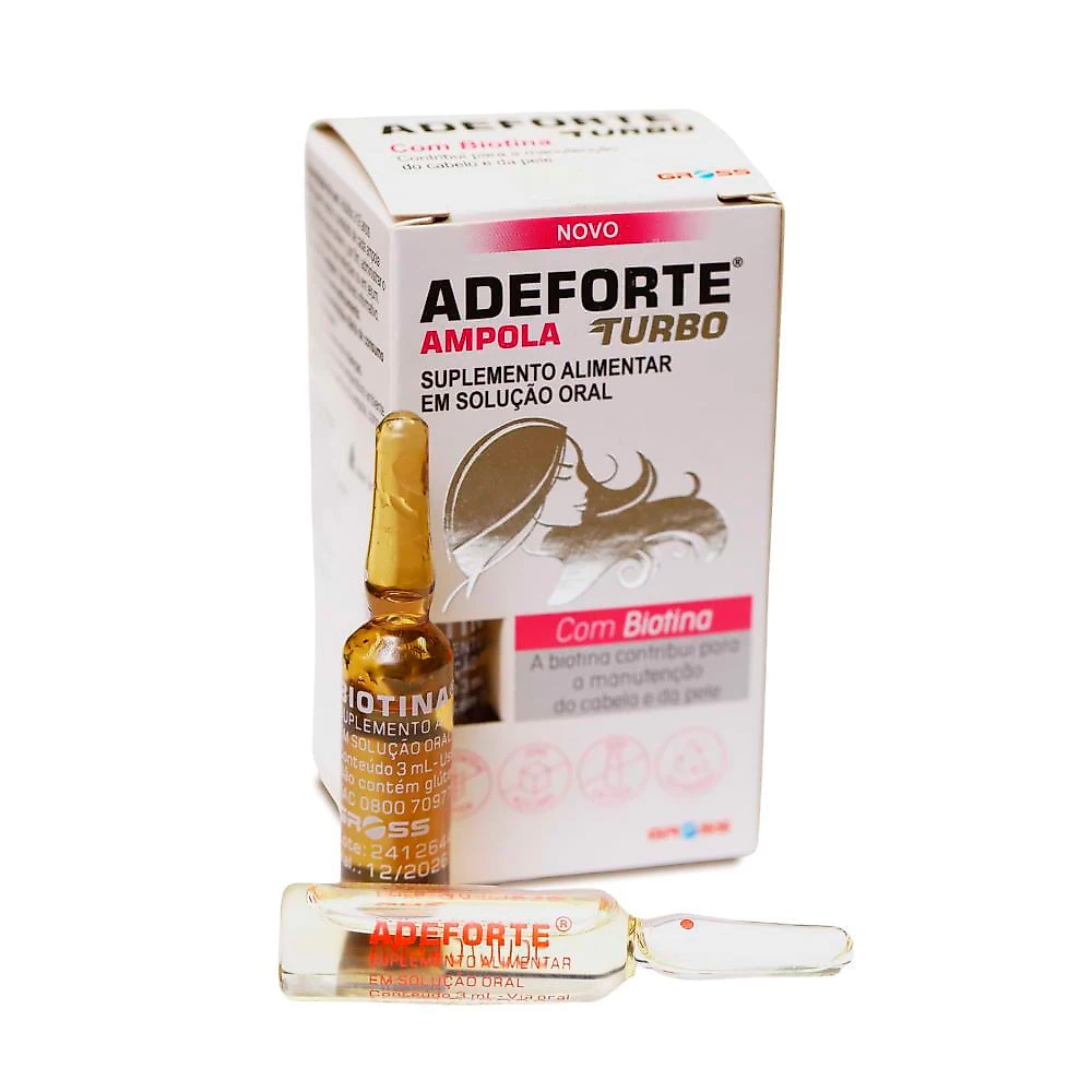 Miniatura Adeforte Turbo Ampola com Biotina Solução Oral com 2 Ampolas de 3ml cada