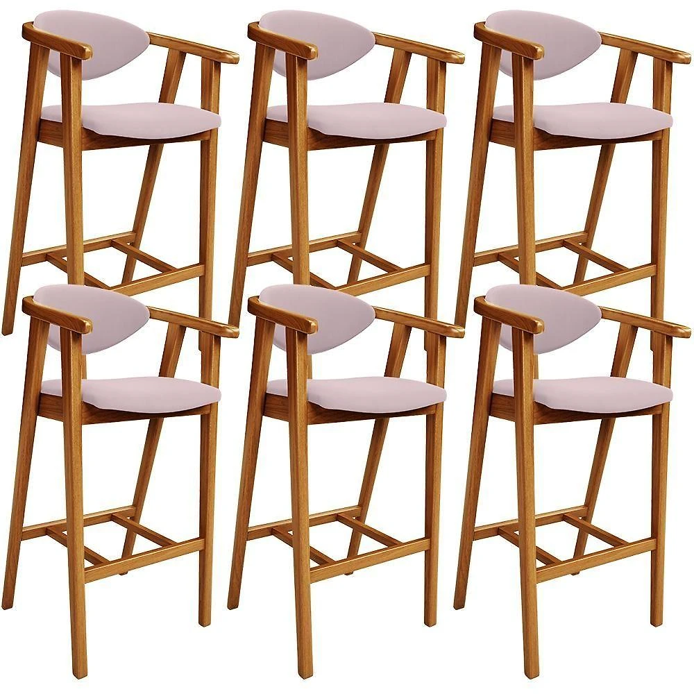 Kit 06 Banquetas Alta Para Cozinha Bancada Bar Sala De Jantar Fixa Cecília L02 Suede Rosê - Lyam