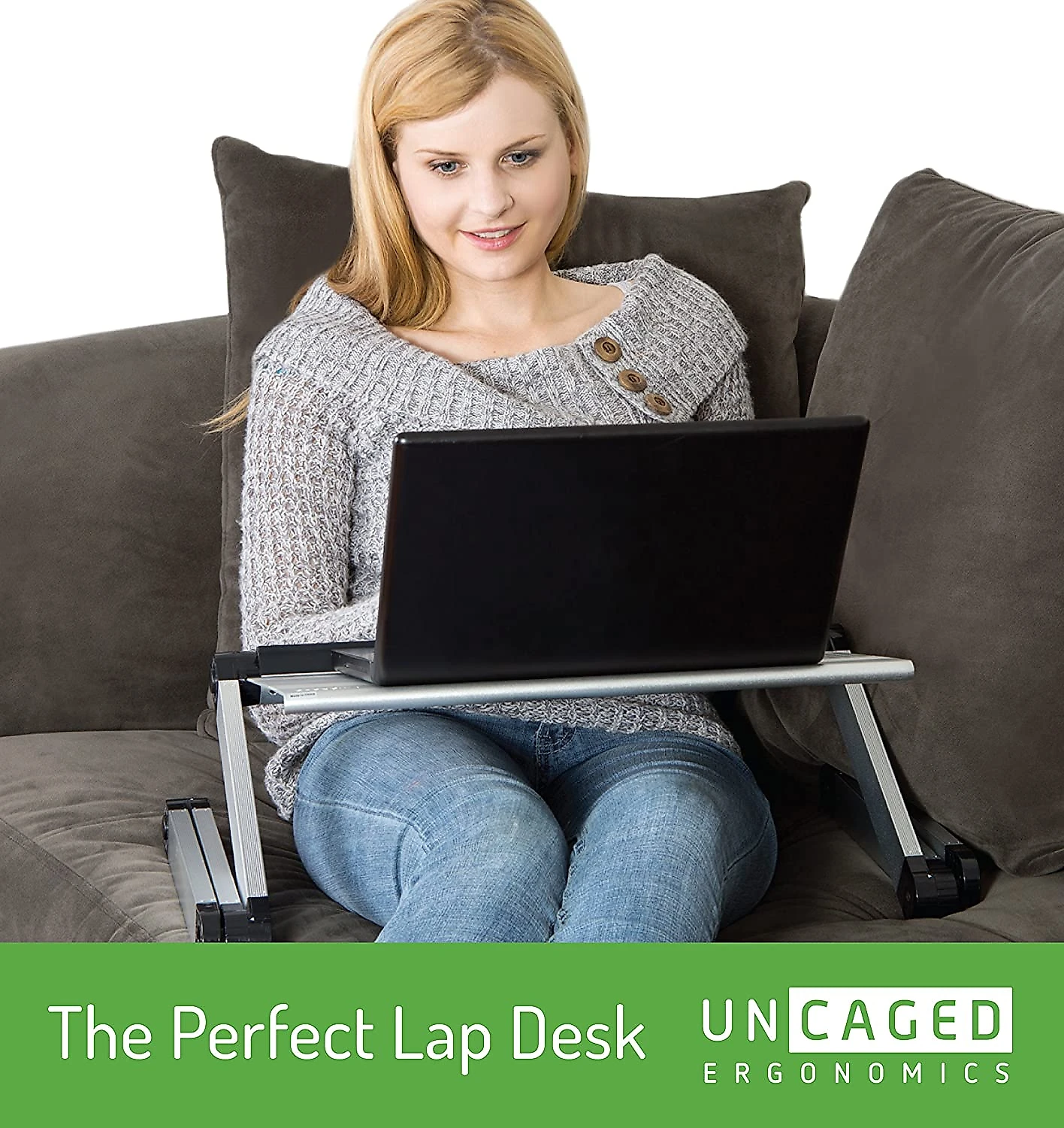 WorkEZ Cool Cooling Laptop Cooling Stand e Lap Desk Tray for Bed Couch com 2 ventiladores 3 portas USB Mouse Pad cinza