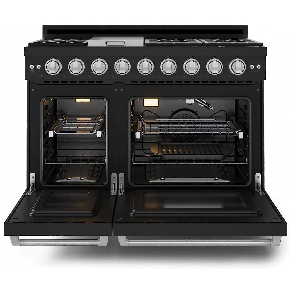 Fogão a gás profissional 122cm Thor Kitchen Gordon Ramsay preto/inox dupla fornalha convecção chapa 198L 110V