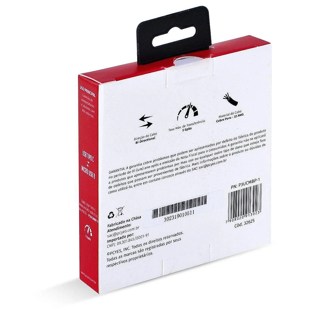 Cabo Usb Tipo C Para Micro Usb B 3.0 1m Preto - P3ucmbp-1