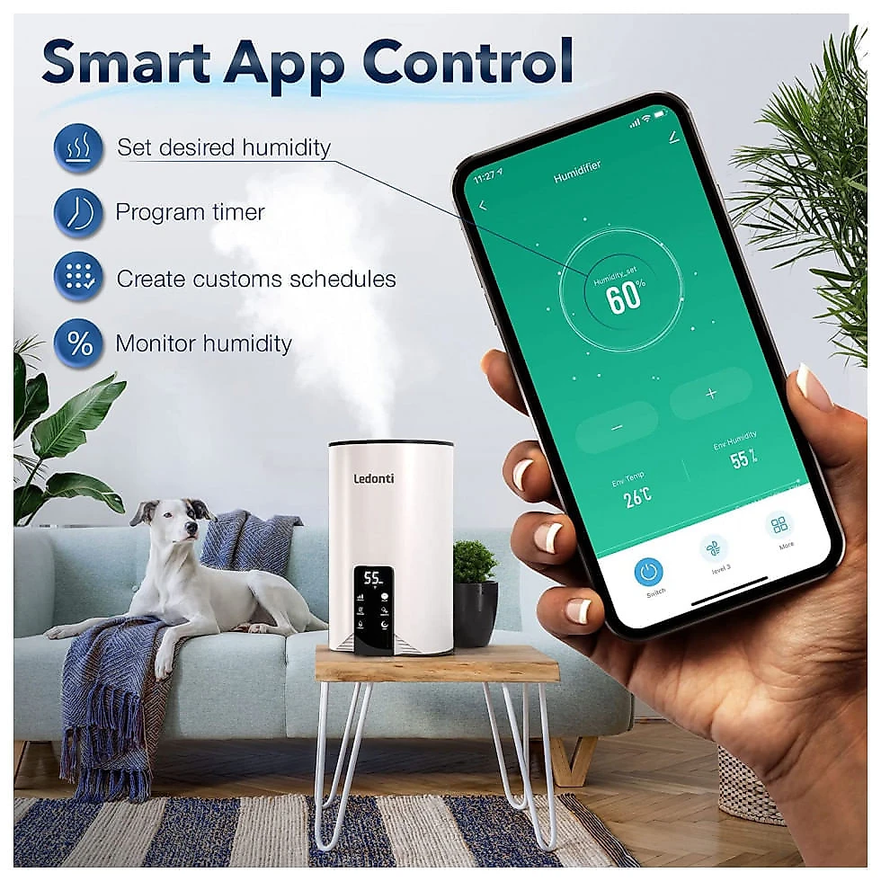 Umidificador Ultrassônico Portátil Ledonti 4L com Controle Remoto e Visor Digital, Branco