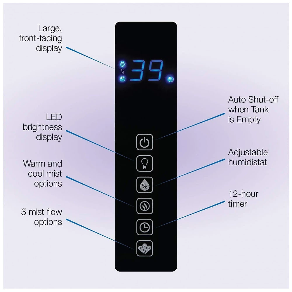 Umidificador Ultrassônico 4,9 Litros com Névoa Quente e Fria para Quarto e Sala, Lasko UH300, Branco
