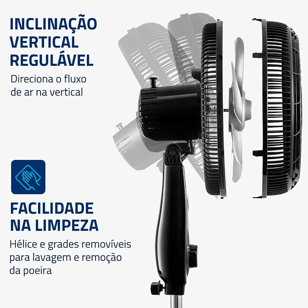 Miniatura Ventilador de Coluna Mondial Turbo 40cm 8 Pás 3 Velocidades Preto e Prata - 220V