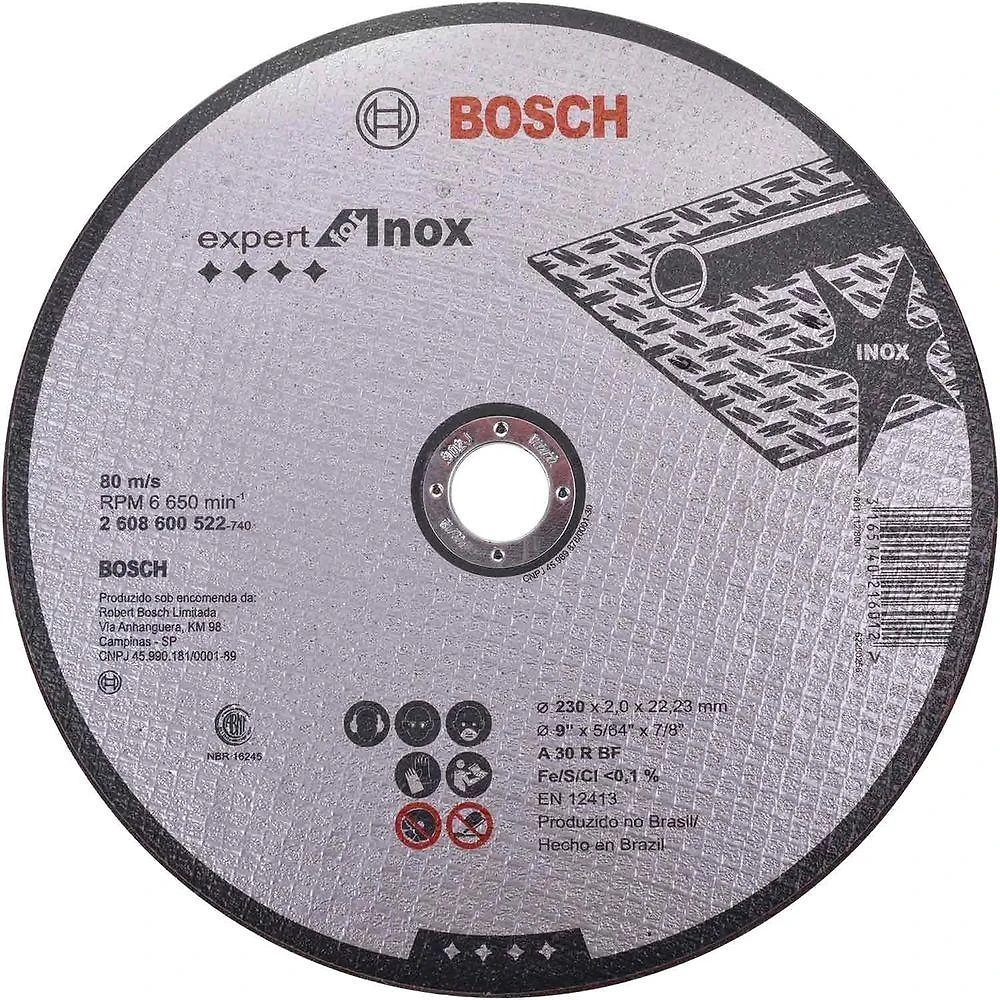 Disco de Corte Expert For Inox G30 com Corte por Desbaste Linear 230MM X 22,23MM Bosch