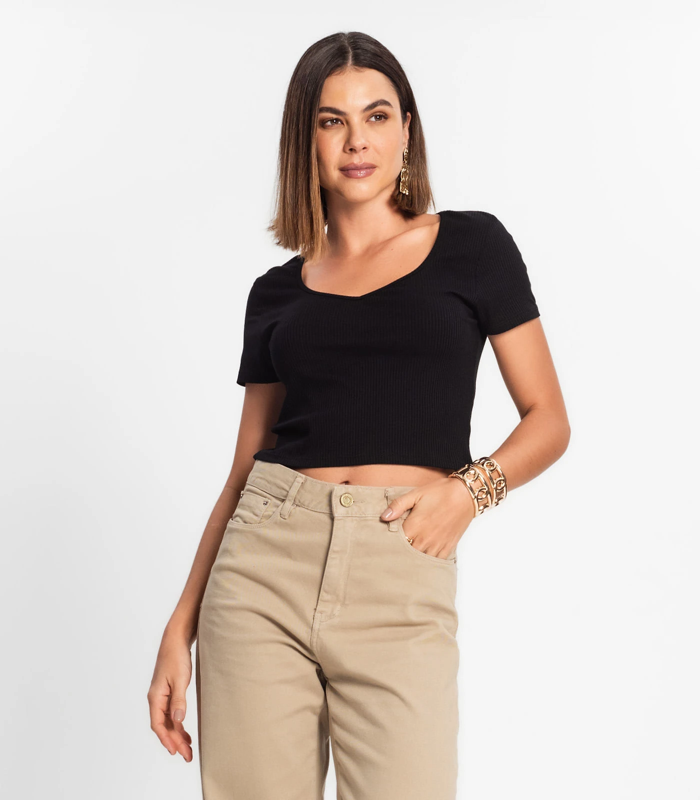 Blusa Canelada Com Decote Princesa Rovitex Preto