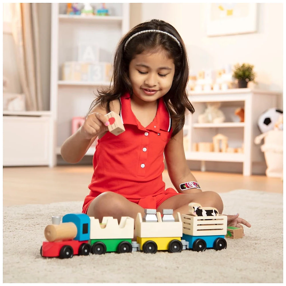 Kit de Trem de Fazenda Infantil de Madeira com 3 Vagões Interligados para Crianças Acima de 3 Anos, Melissa & Doug