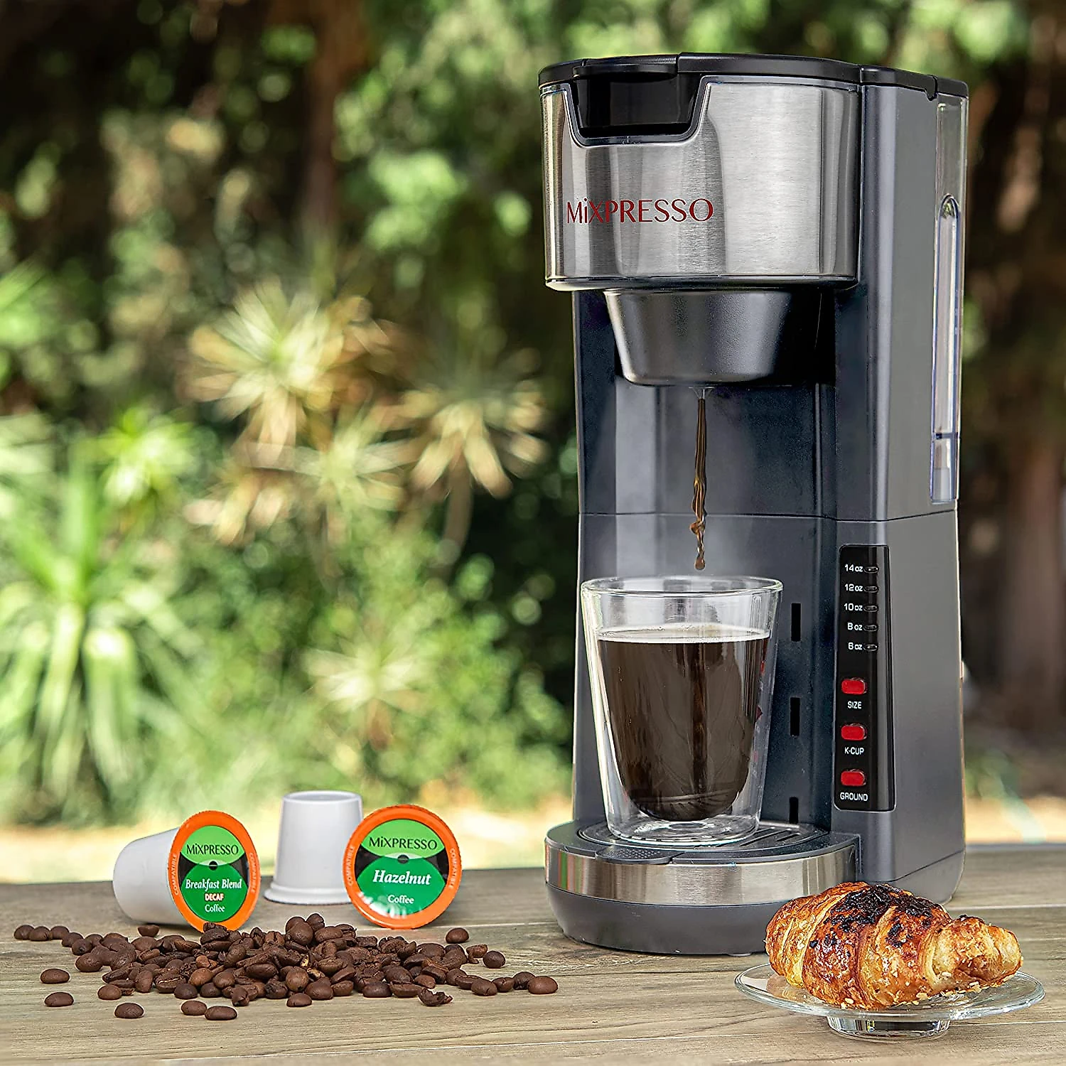 Mixpresso Single Serve 2 in 1 Coffee Brewer KCup Pods Compatible e Ground CoffeeCompact Coffee Maker Single Serve With 30 oz Detachable Reservoir 5 Brew Size and Adjustable Drip Tray Grey