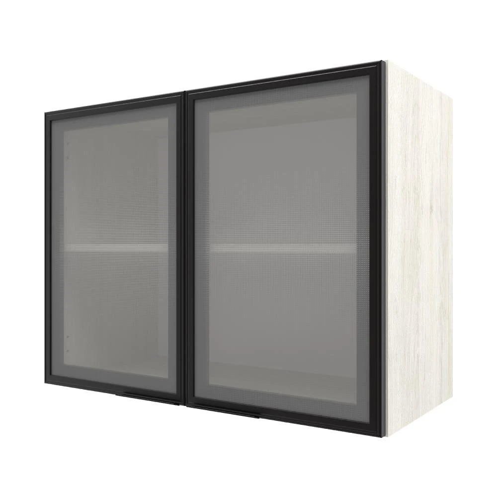 Armário aéreo bartira rubi com 2 portas de vidro, 1 prateleira e 80cm de largura - freixo/preto poah