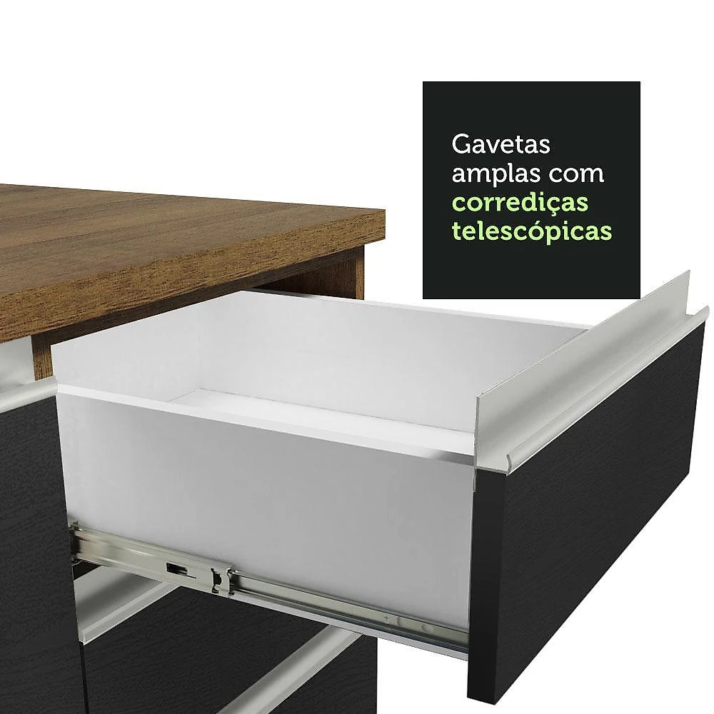 Armário de cozinha completa de canto 349cm rustic/preto glamy madesa 07