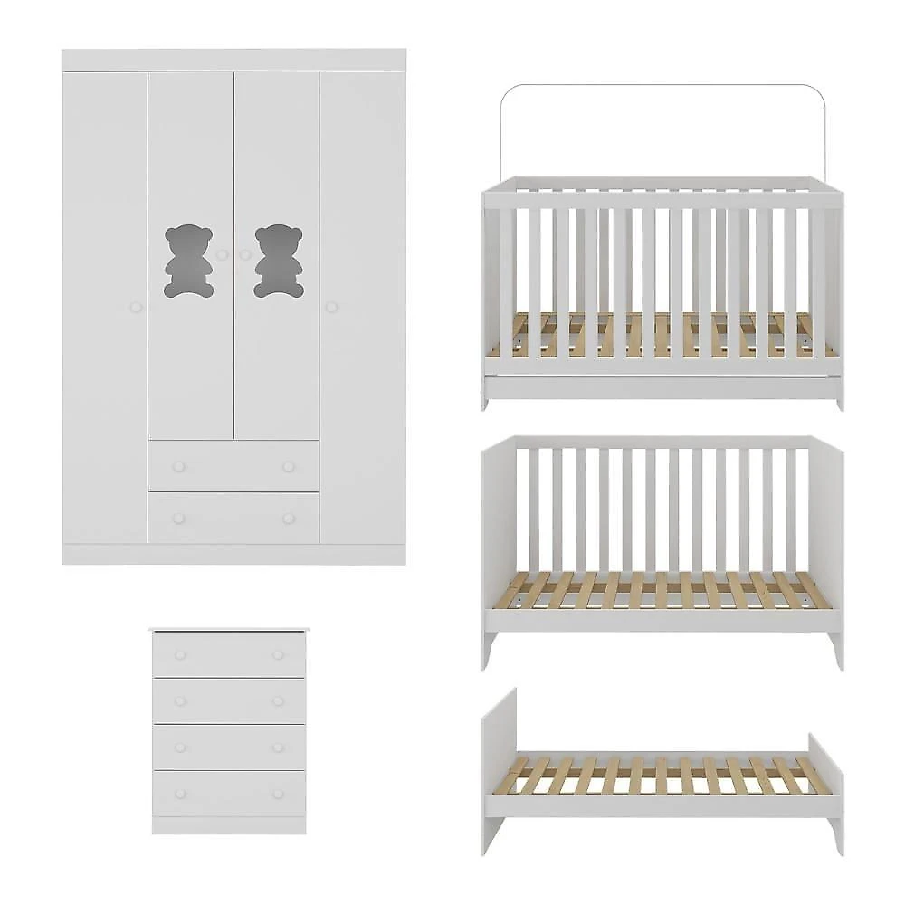 Quarto De Bebê Completo Com Berço Americano 3 Em 1 Colchão Teddy Multimóveis MP4664 Branco