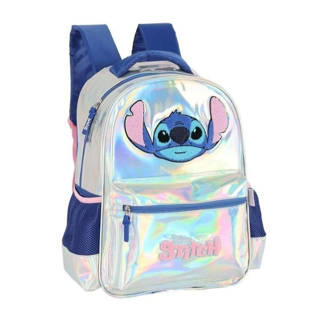 Mochila de Costas OEM IS41681SC Poliéster 42cm X 30cm Holográfica Prata Stitch