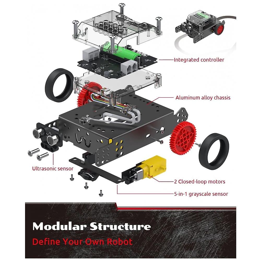 Kit STEM WhalesBot Rocky Smart Robot Car com Câmera FPV – Robô Programável com Scratch/Python/C e Controle Remoto, 8–16 anos