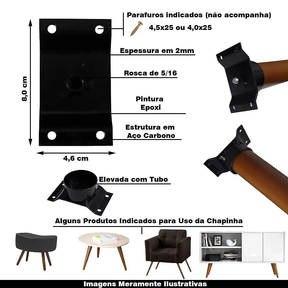 Kit 16 Chapinhas Elevada Com Tubo Pés Palito 5/16 Preto