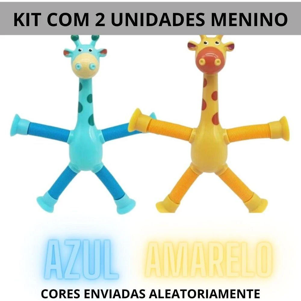 Brinquedo Infantil Kit com 2 Girafa Pop Tubo Led com Ventosa Que Estimula Sentidos e Coordenação