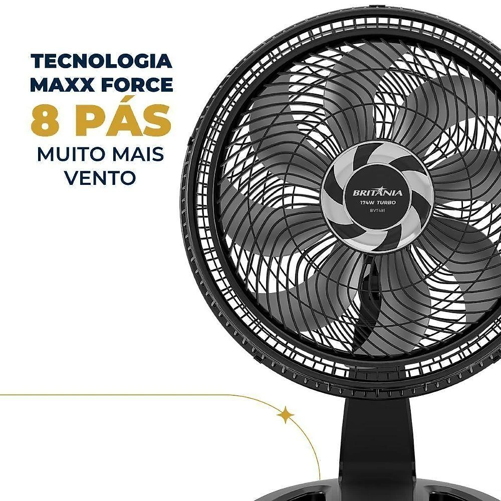 Ventilador de mesa britânia 174w 8 pás 3 velocidades preto maxx force bvt481 220v