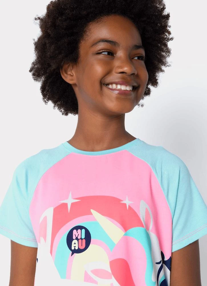 Camisola manga curta viscolycra menina teen multibichos bff
