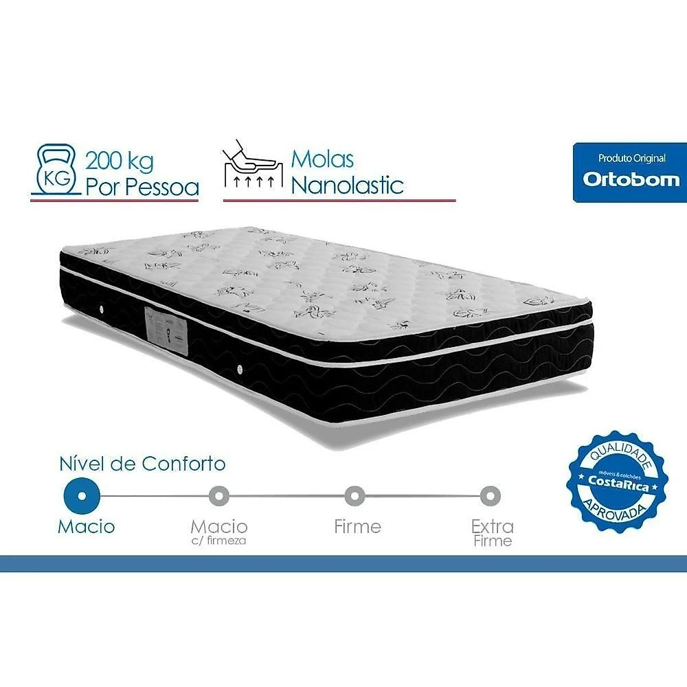 Kit Cama Box Casal Physical Euro Pillow Molas Suede Preto Ortobom