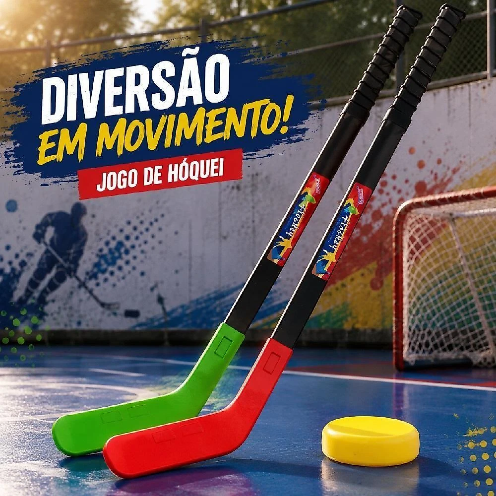 Conjunto de Hóquei Infantil Kit 2 Tacos 70cm e Disco Plástico Yeet