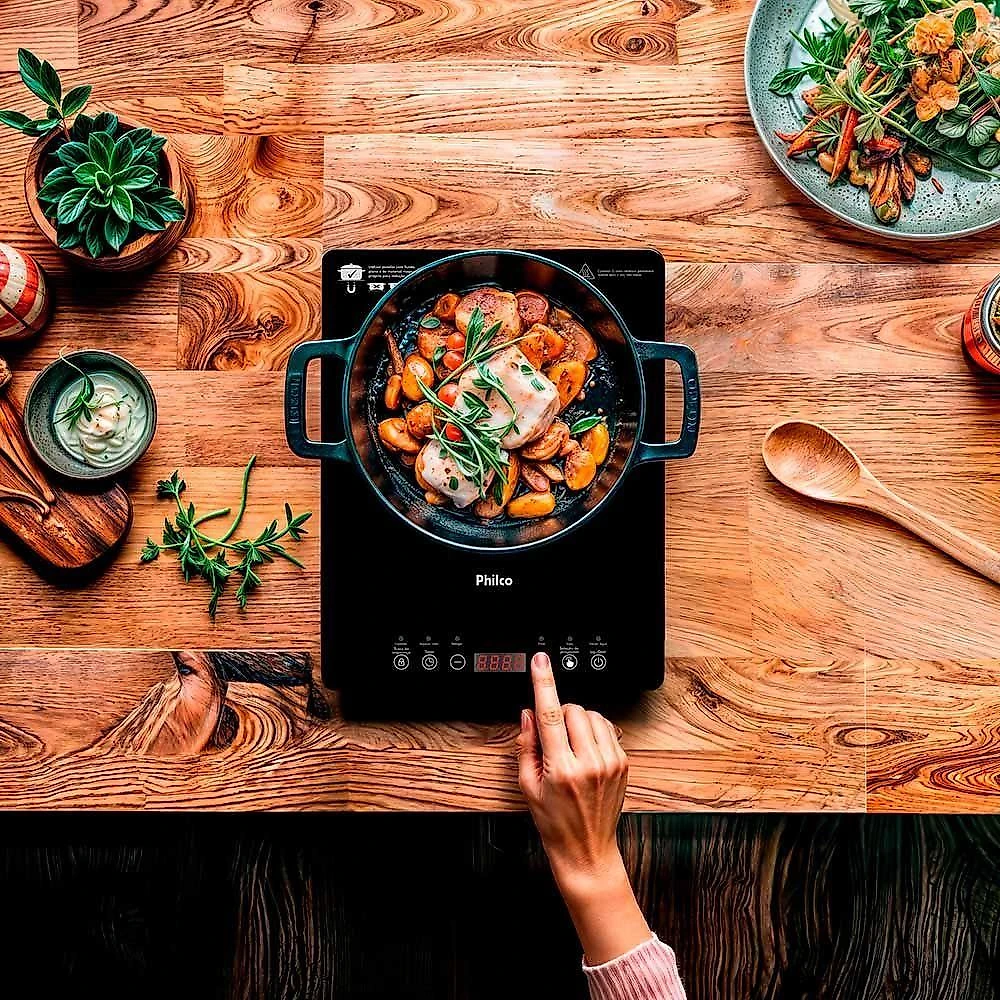 Cooktop de Indução Portátil Philco PCT10A Display Digital Painel Touch Preto 220V