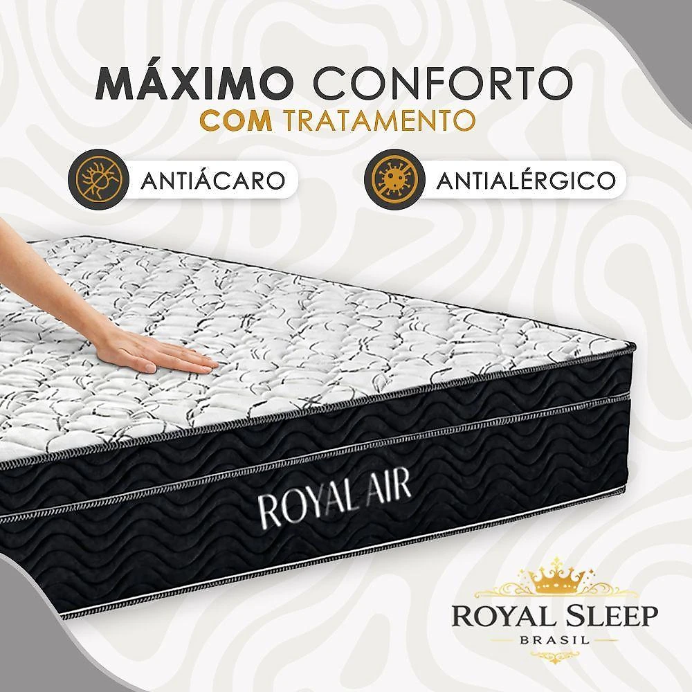 Cama Box Baú Casal 138cm Royal Air Pillow Top Molas Ensacadas Sintético Cinza Royal